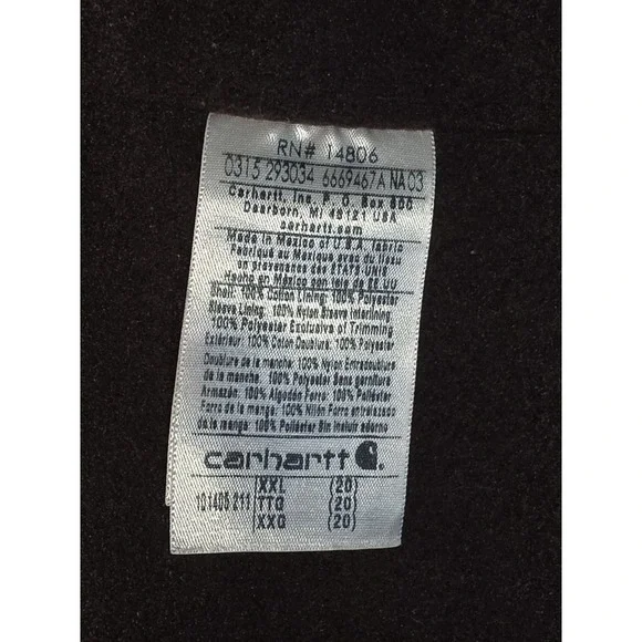 Carhartt Quilted Canvas Work Jacket Brown Corduroy Collar Mens XL - Picture 15 of 15